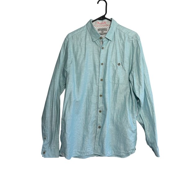 Ted Baker London Linen Blend Long Sleeve Button Down Shirt Men 5 Blue Timeless - Picture 1 of 6